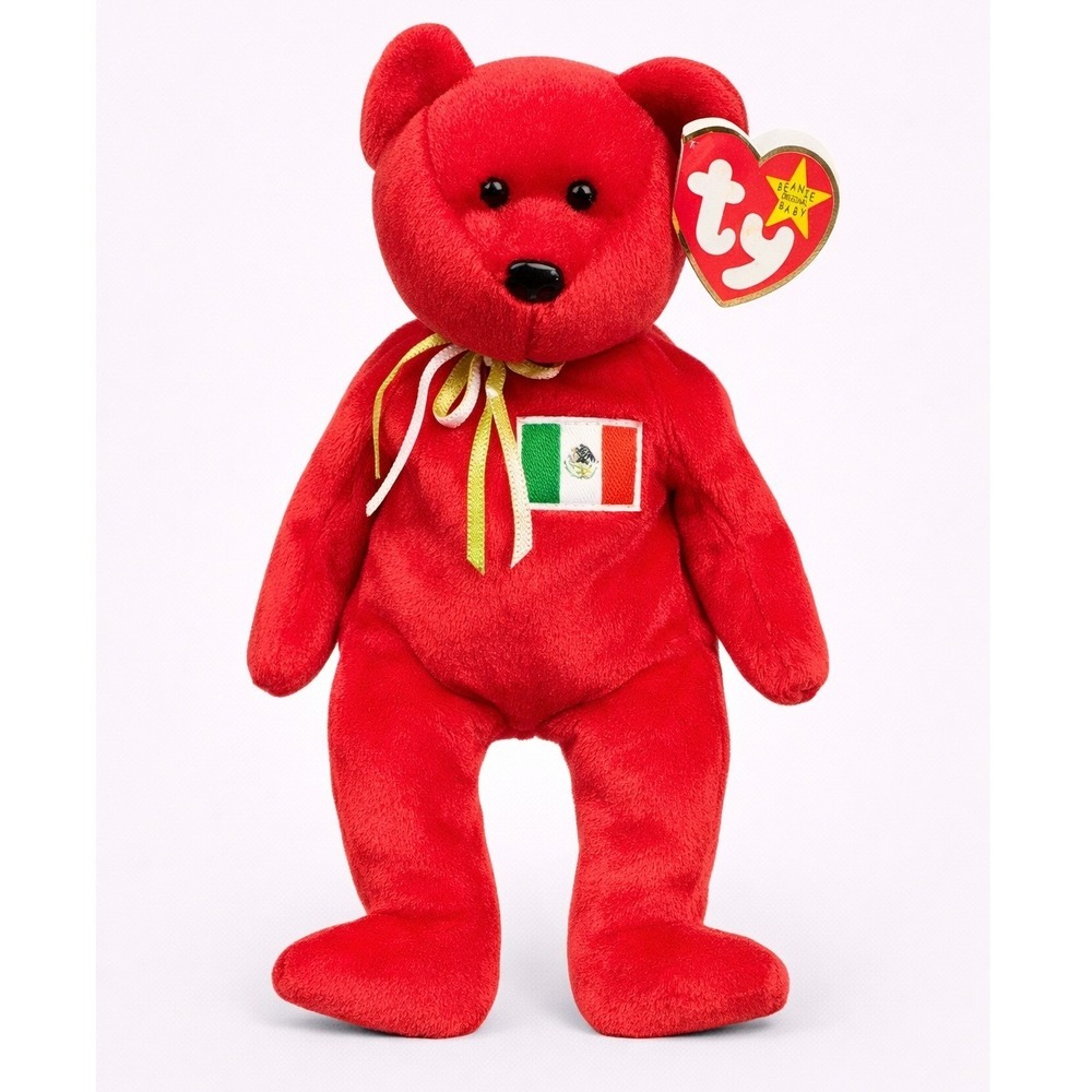 Ty Beanie Babies Osito the Bear Red Mexico Flag 1999 Retired Plush Toy with Tags